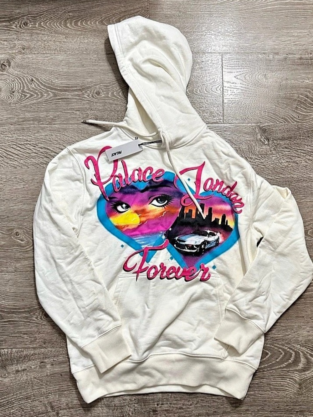 Palace Forever Hood White Graphic Pullover Hoodie White & Pink size Medium